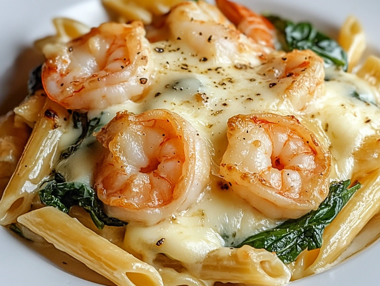 Cheese Shrimp Penne Pasta & Spinach - Tastecove